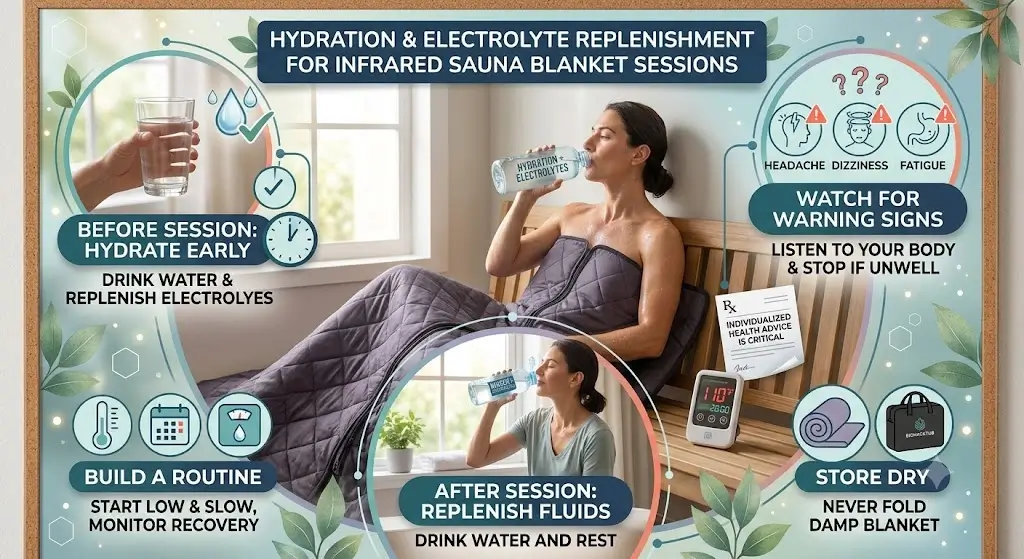 Drinking water before and after an infrared sauna blanket session to replenish electrolytes