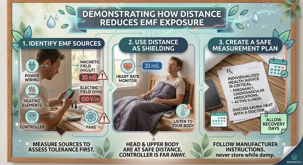 Demonstrating how distance from heating elements and controllers reduces EMF exposure levels