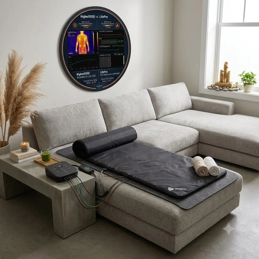 LifePro BioRemedy Infrared Sauna Blanket setup on sofa