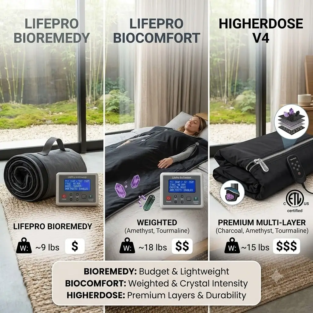 LifePro BioRemedy vs BioComfort vs HigherDOSE Sauna Blanket Comparison