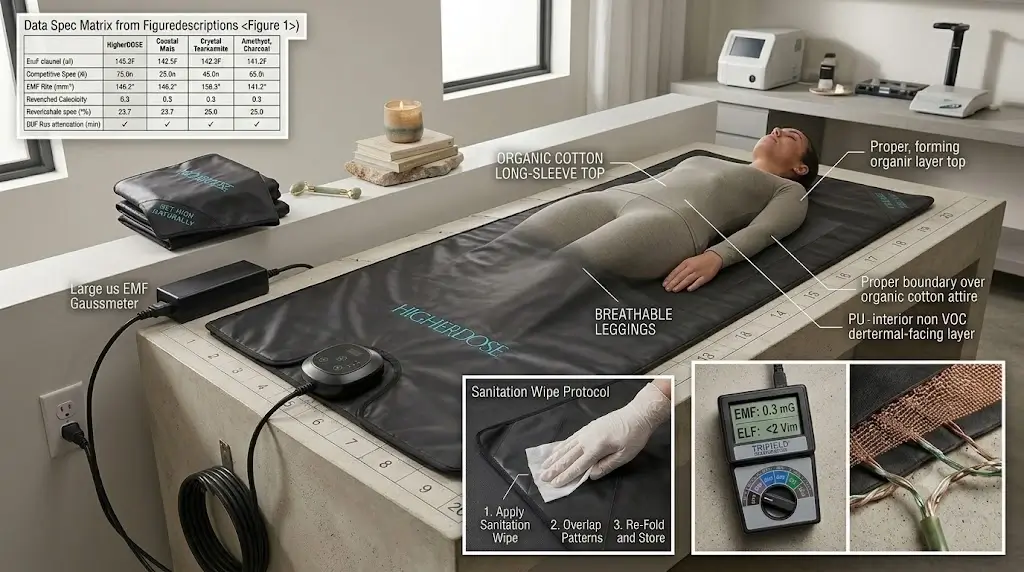 Proper Barrier Layer Attire and Sanitation Wipe Protocol for HigherDOSE Sauna Blanket