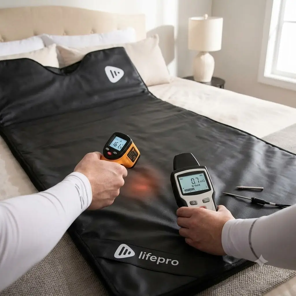 Testing surface temperature and EMF emissions on the LifePro Infrared Sauna Blanket