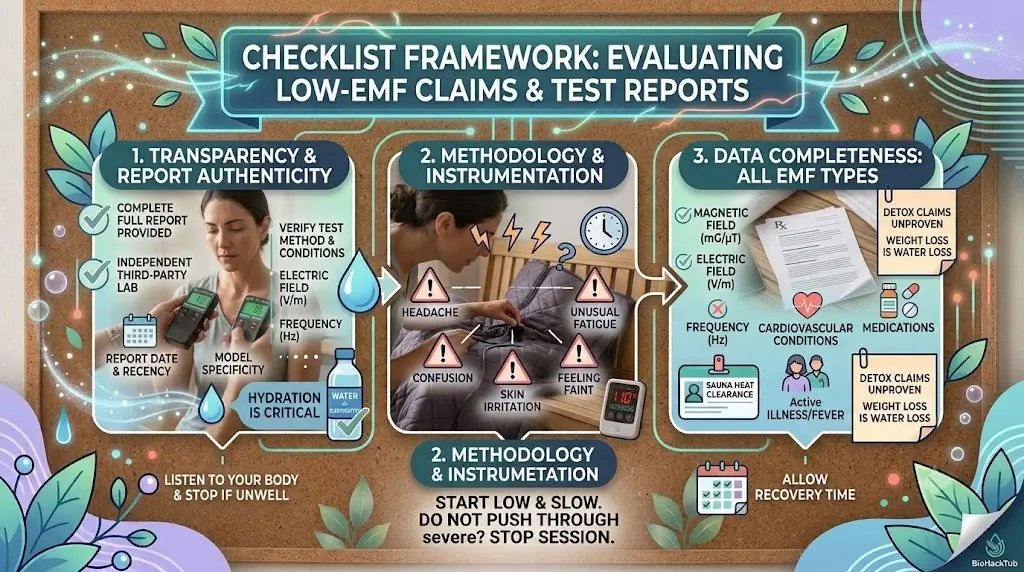 Checklist framework for evaluating low-EMF claims and manufacturer test reports