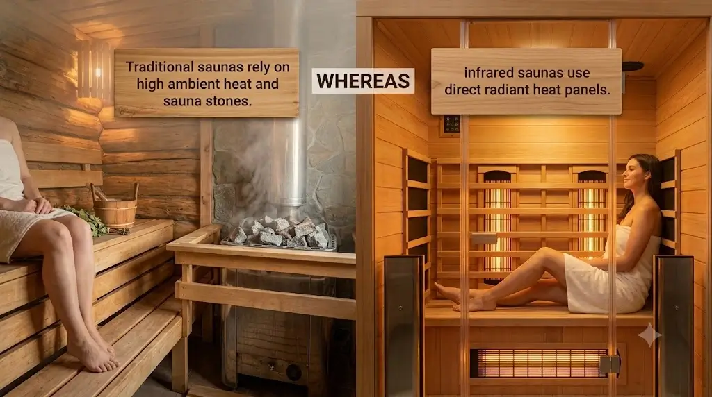 Comparison between traditional sauna and infrared cabin interior