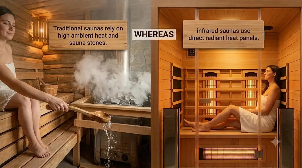 Water being poured over hot traditional sauna stones creating steam