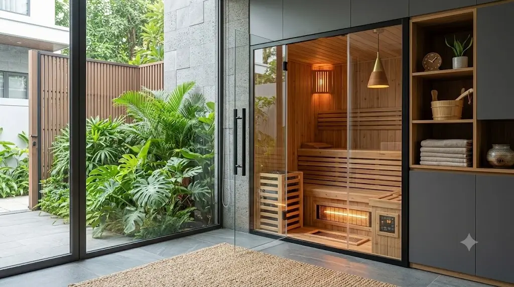 Modern compact residential home sauna installation