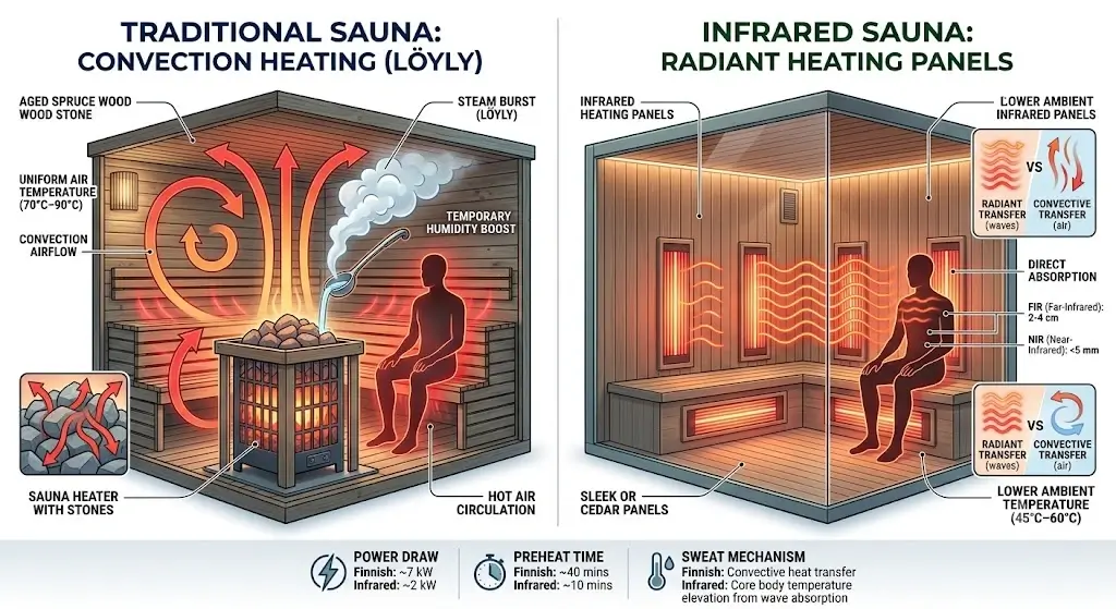 Comprehensive overview of sauna mechanisms, convection heating versus radiant infrared panels