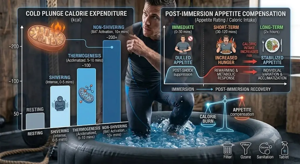Comparison graph between cold plunge calorie expenditure and post-immersion appetite compensation