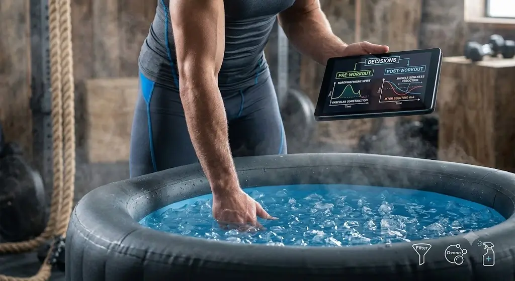 Diagram showing the impact of cold water immersion on muscle hypertrophy and mTOR signaling pathways